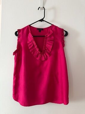 J. Crew Ruffled V-Neck Sleeveless Camisole in Bright Pink 4P 100% silk